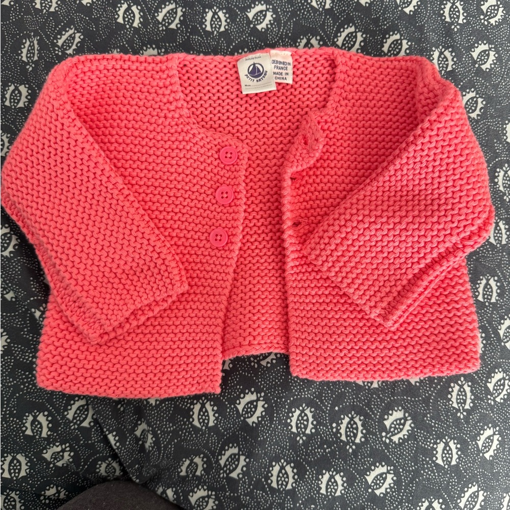 Petit Bateau Coral Pink Knit Cardigan